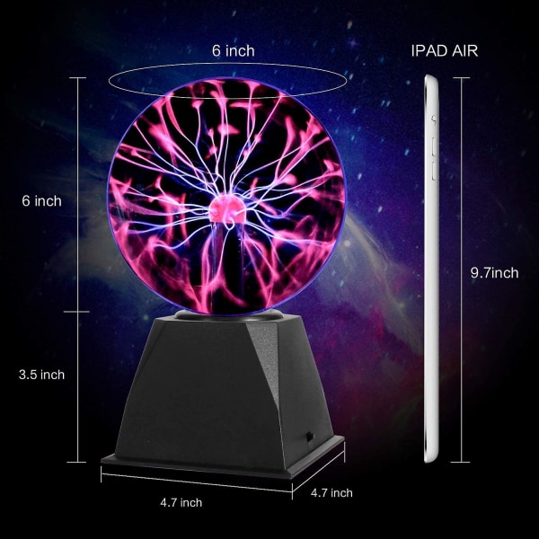 6 tums plug-in Magic Plasma Ball Lamp - Touch & Sound Sensitive Interactive Plasma Lamp Nebula Sphere Globe, Science Educational Gift For Decorations/
