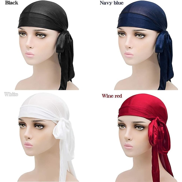 8pack Acsergery Long Tail Durag, Unisex Durag Headwraps Breda remmar Pirat håravfall Turban Hat Present