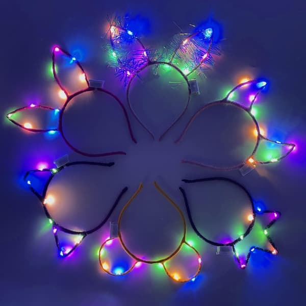 Sett med 6 LED katteøre-hårbøyle, lysende hårbøyle med blomsterkrans, fe-lys, hårkrans Assorted Packaging 12 Pcs