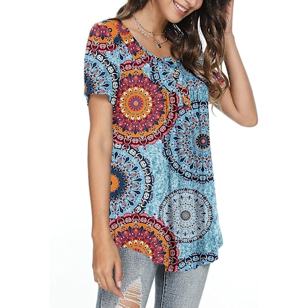 Dam vår-sommar Henley Shirts Button Up Tunika Toppar 2023 Casual Kortärmad Blus T Mixed Blue XL
