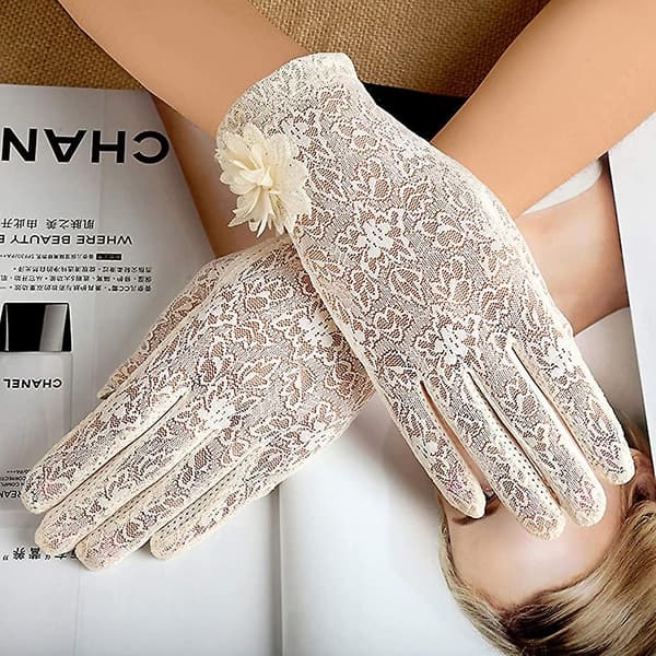 Blomstrede blondehandsker vintage handsker til Acsergery kvinder klassiske bryllupshandsker strækbare gave