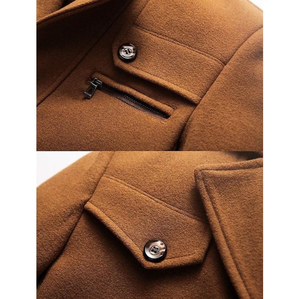 Vinterärtkappa för män Slim Fit Enkelknäppt kort ulljacka ylle trenchcoat Brown M