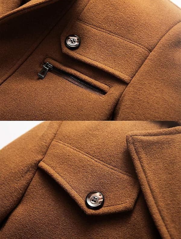 Vinterjacka för män, Slim Fit, enkelknäppt, kort ulljacka, ullrock Brown M