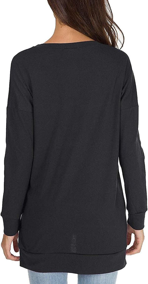 Langærmet sweatshirt til kvinder, rund hals, sideslids, afslappet tunika pullover T-shirt toppe Black M