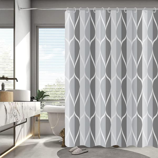 180*180cm Grå Duschdraperi - Enkla Moderna Geometriska Badgardiner - Vattentät Polyester - Med Krokar