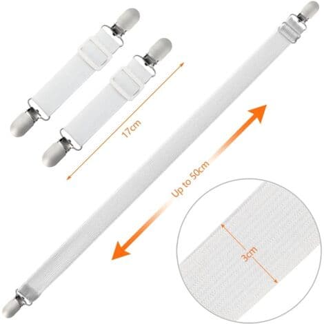 Elastisk spännlakanhållare, justerbar remfäste för lakan, sofföverdrag, strykbrädsöverdrag (Vit, 4-pack)