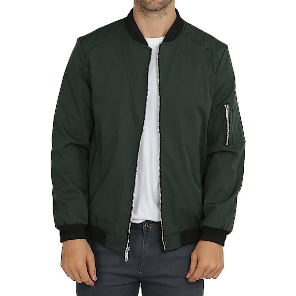 Herr Casual Lättviktsjacka Softshell Flight Bomberjacka Varsity Vindjacka Green XL