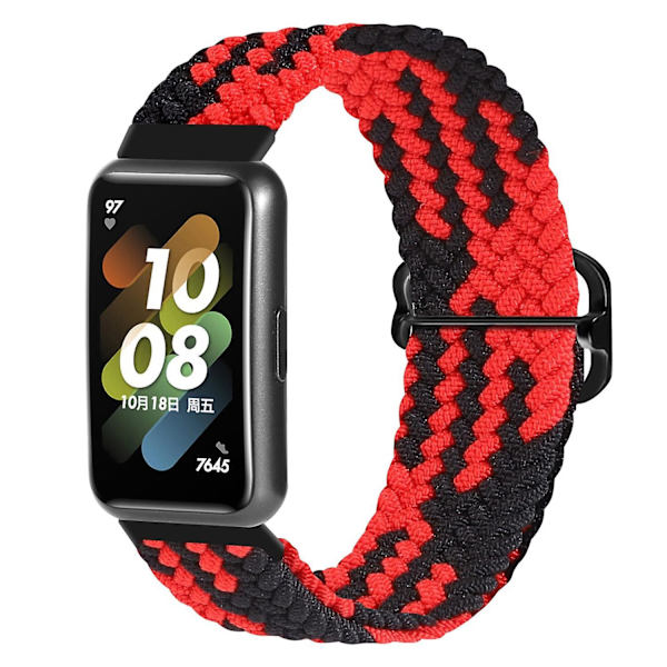 Flettet klokkereim for Huawei Band 7, erstatningsarmbånd med justerbar spenne Red Black
