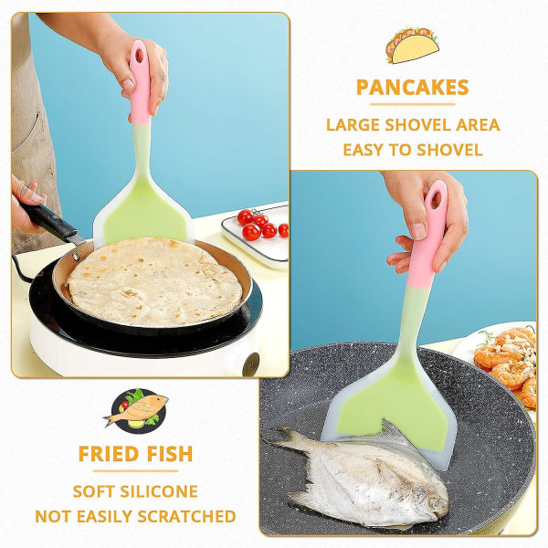 Silikon Stekespade Pannekakespade Omelettspade Snuverktøy For Egg Fisk Pannekake Pizza Og Biff Bred Myk Pizzaspade Non-stick Varmebestandig Kjøkken Green * Pink Large