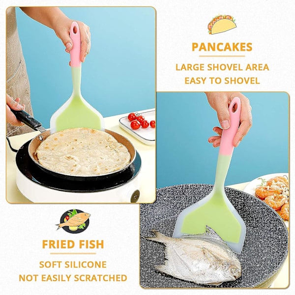 Silikonspatel pannkaksspade omelettspatel vändare för ägg fisk pannkaka pizza och biff bred mjuk pizzaspade non-stick värmebeständig kök Green * Pink Large