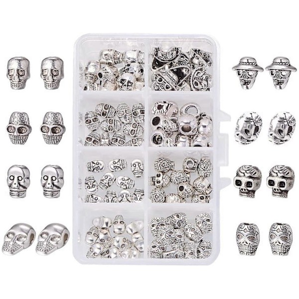 80 st Tibetan Alloy Skull Spacer Pärlor 8 Stilar för Smyckestillverkning Antik Silver