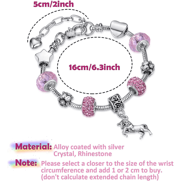 Enhörning Glittrande Kristall Charm Armband 925 Sterling Silver Rosa Enhörning Hänge