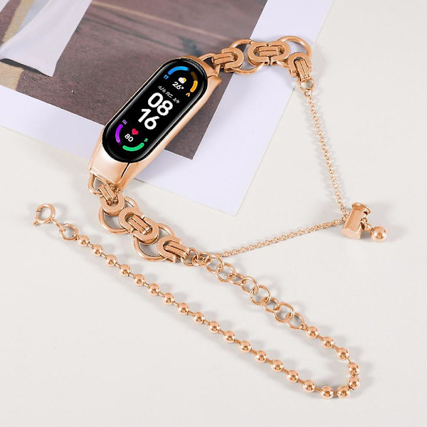 Smart klocka band för Xiaomi Mi Band 3/4 två rader rostfritt stål ersättning armband handledsrem Rose Gold