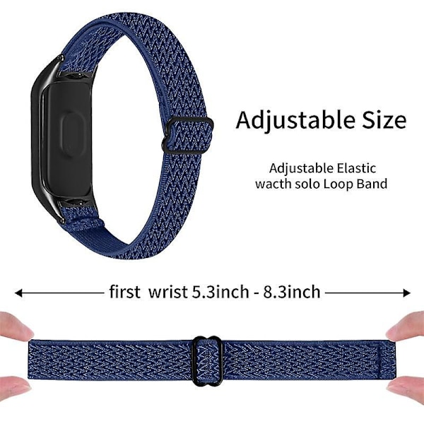 Stretchig nylon anti-scratch justerbar handledsrem för Xiaomi Mi Band 3/4, med svart klockram Midnight Blue
