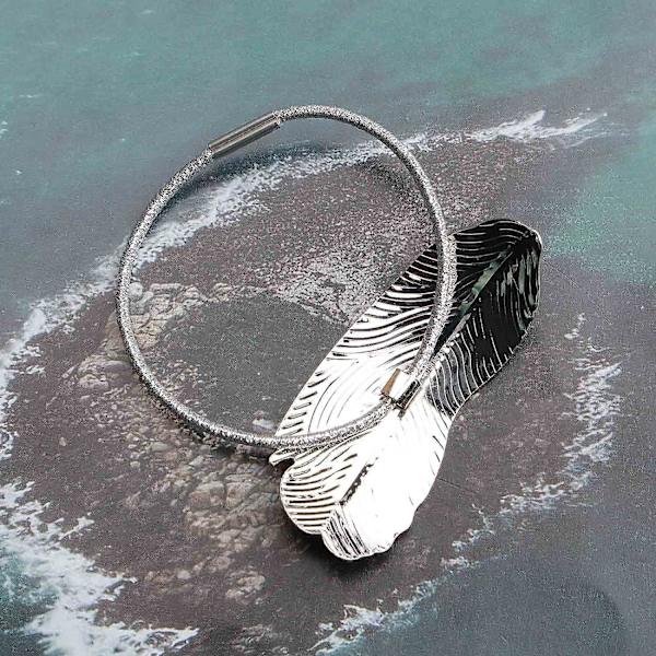 Boho Leaf Hårsnodd Scrunchies Silver Leaf Ponytail Hållare Elastiskt Hårband Svart Rep Pon Silver