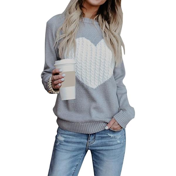 Dame Casual Hjerte Jumpere Kabelstrikket Rund Hals Sød Pullover Sweater Gave