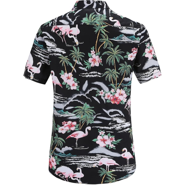 Blommor för män Flamingos Casual Hawaiiansk skjorta Summer Casual(svarta flamingos
