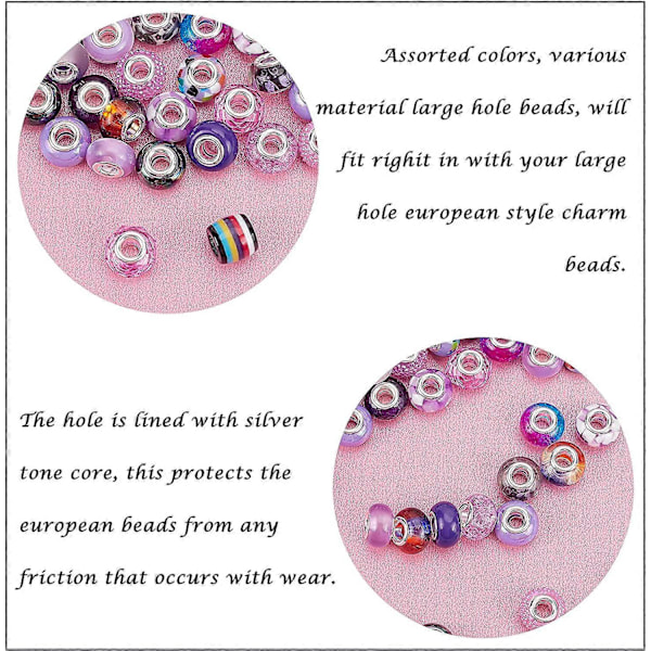54 st Glaspärlor i Blandade Färger, Stora Hål, Rhinestone Spacer Pärlor för DIY-Hantverk, Armband, Halsband, Smyckestillverkning (Hål: 5 mm)