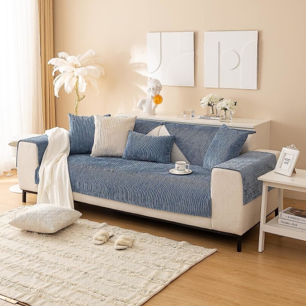 2023 Nya sofföverdrag Chenille cover för 3-sits sofföverdrag, halkfri L-form cover, möbelskydd Cover för sittkudde soffa Blue Sofa cushion 70x150cm