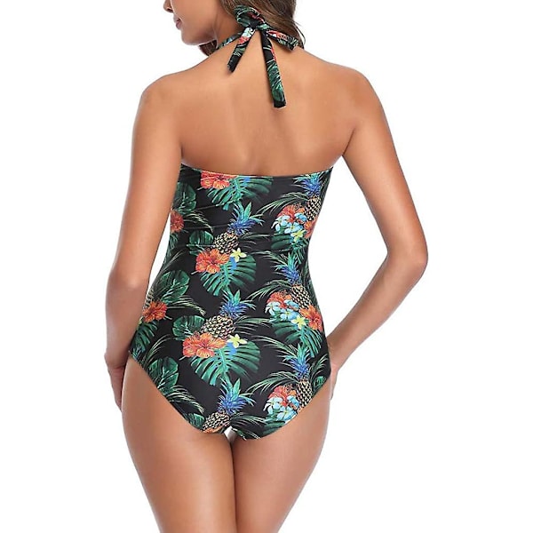 Badedragt i ét stykke til kvinder, retro rynket badetøj, halterneck, ensfarvet 05 dark Green XXL
