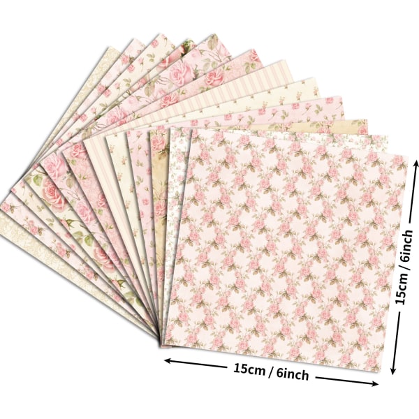 Kartongpapper 6" x 6", 48 ark Scrapbook Paper Pad Enkelsidiga papperspaket med blommönster för växtmönster, 12 mönster