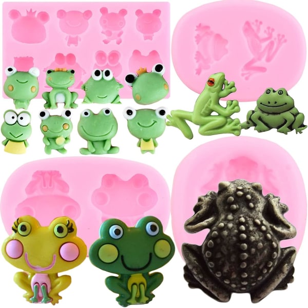 Groda Silikonform för Fondant till Tårtdekoration Cupcake Topper Godis Polymerlera Choklad Gum Paste Set med 4