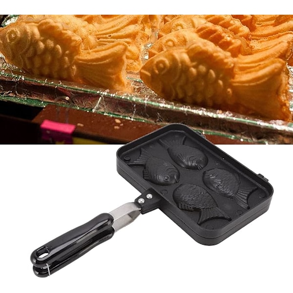 Japansk Non-stick Fiskformet Pandekage Dobbelt Bagepande med Håndtag, Vaffelkage Maker Pande til Hjemme DIY Madlavningsfest Dessert, Lav Op Til 4 Kager
