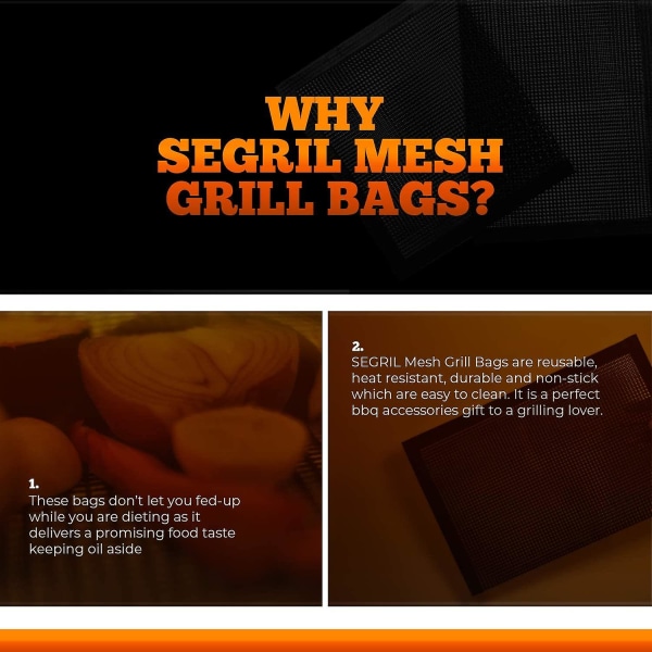 Store Mesh Grillposer - Gjenbrukbare og non-stick mesh-poser for utendørs grilling (2 pakning)