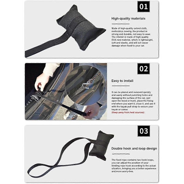 Kiinnityshihna Surffilaudan Hihnat Pyörän Hihna Avaa Konepelti Kaksoiskoukku Ja k Kiinteä Auto Kiinteä Black (2 Pieces)