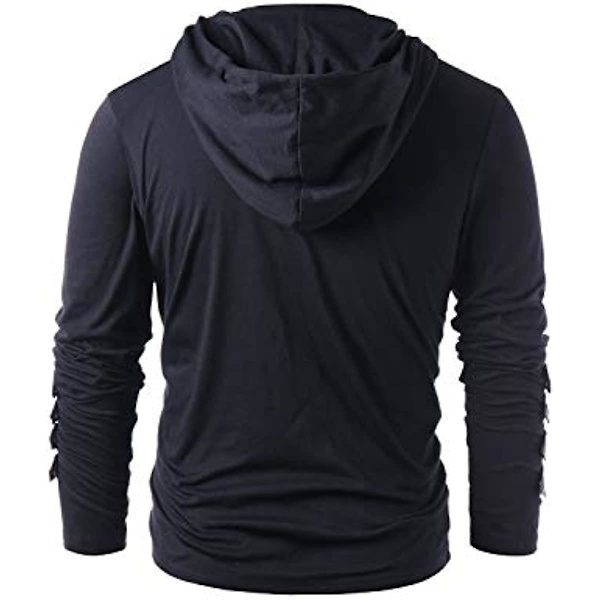 Herre Gotisk Steampunk Snøre Hættetrøje Middelalder Ridder Langærmet Syning Læder Rustning Sweatshirt Pullover Sort Black L