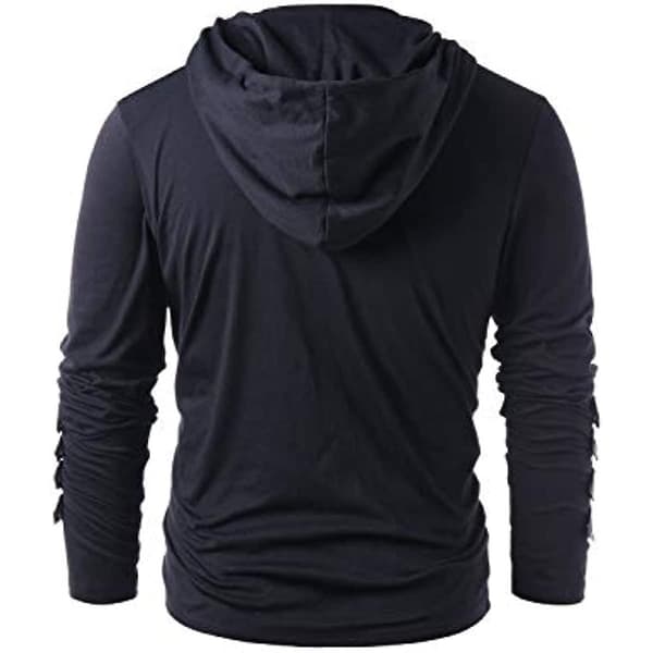 Herre Gotisk Steampunk Snøring Hettegenser Middelalder Ridder Langermet Søm Lær Rustning Genser Pullover Svart Black L