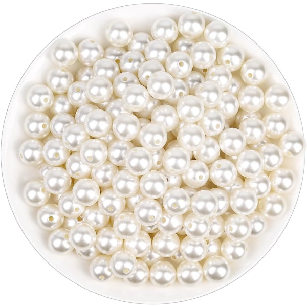 Pärlpärlor för hantverk, 200 st Ivory Faux falska pärlor, 12 MM Sy på pärlpärlor med hål för smyckestillverkning, armband, halsband 12mm
