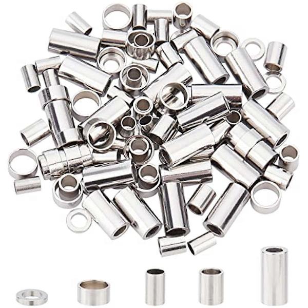 100 st 5 Stilar Distanspärlor Rostfritt Stål Färgade Rörpärlor 304 Rostfritt Stål Runda Ring Stopp Pärlor 2,5-5mm Hål Lösa Pärlor Små Hål Pärlor för