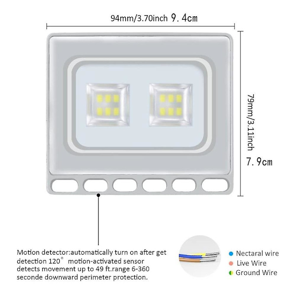 10/20W LED-valonheitin, turvavalo puutarhaan, nurmikolle, pihalle, ulkoseinävalaisin (viileä valkoinen) 10W