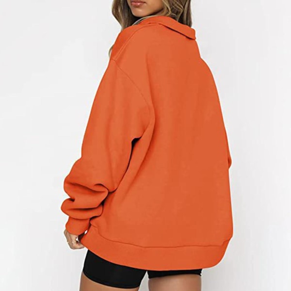 Naisten syksyn collegepaidat, Oversized puolivetoketjullinen pitkähihainen collegepaita, neljännesvetoketjullinen trendikäs huppari, asuja teineille m0 orange XX Large
