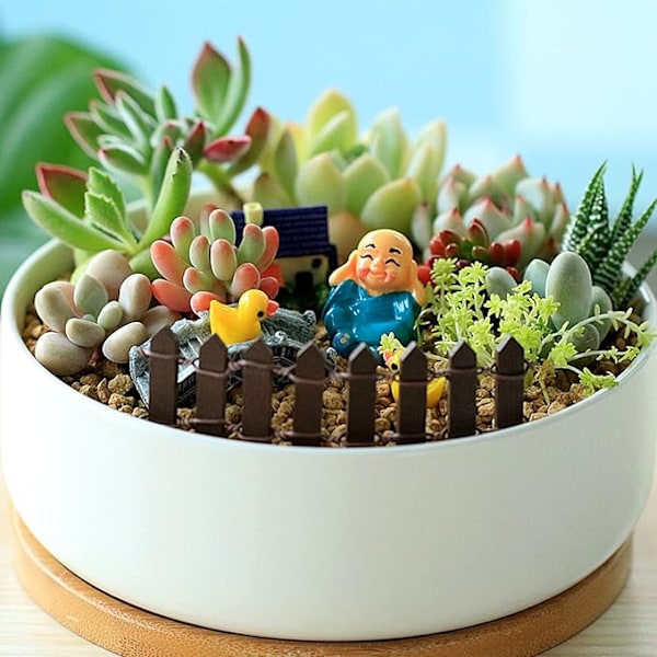 2 Pakk Miniatyr Trestakittgjerde 90*5CM Lite Trestakittgjerde Eventyrhage Juledekorativt Gjerde for Mikrolandskap