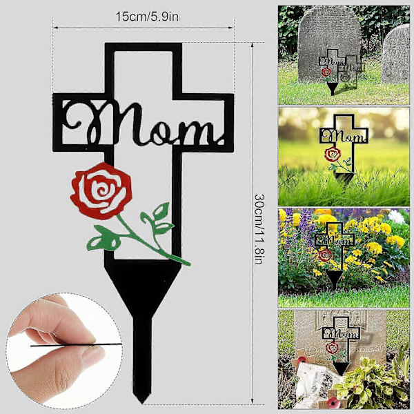 Metall Kryss Hage Stake, Gravlund Minne Kryss Stake, Rustsikker Metall Kryss Gravmarkør, Minne Gravlund Grav Stake, Metall Kryss Hage Stake Gra Red Flower