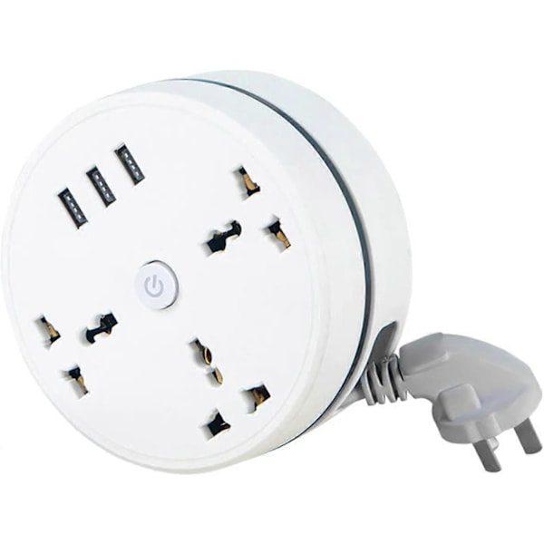 Fanshome Universal Strömskena 3 Uttag Förlängningskabel med 3 USB A 2500W 10A Multi Strömskena Plug Förlängning med 6,5 fot Rullbar Förlängningskabel UK