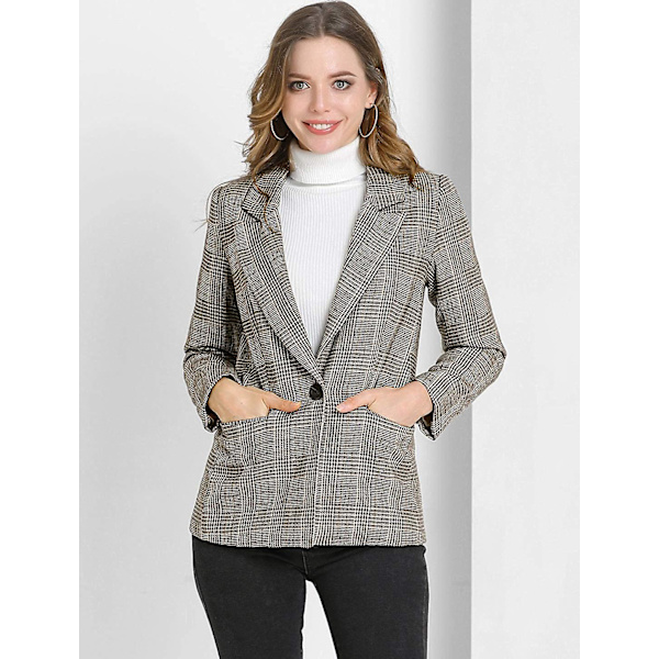 Dameternet Blazerjakke med hakket revers og én knap i houndstooth-mønster L