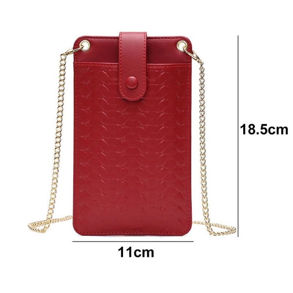 Ultratunn fashionabel mobiltelefonväska för kvinnor, väska i vävt mönster Red