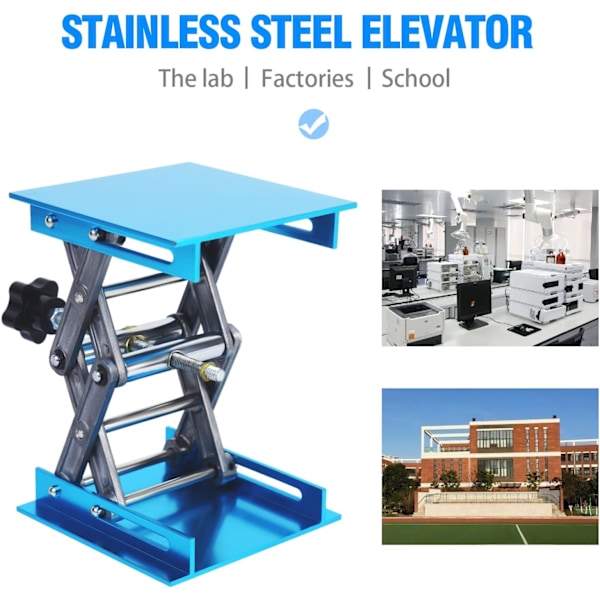 Løftebord Rustfrit Stål Lab Jack Stand Bordløft Laboratorium Mini Sakselift Jack Platform 4\" x 4\" Højde Udvidbar, Lastekapacitet 5KG Blå