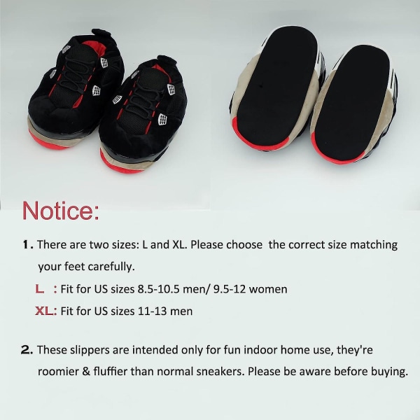 Mjuka sneakers tofflor för män/kvinnor L/XL (8.5-13) Aj4 Black 1113 Wide