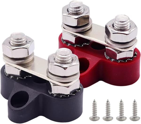 5/16\" Dobbelt Studs Batteri Samlingspunkt, Ampper 2 Studs M8 Samleskinne Strøm- og Jordforbindelse Blok Distributions Terminal Kit, Pakke med 2