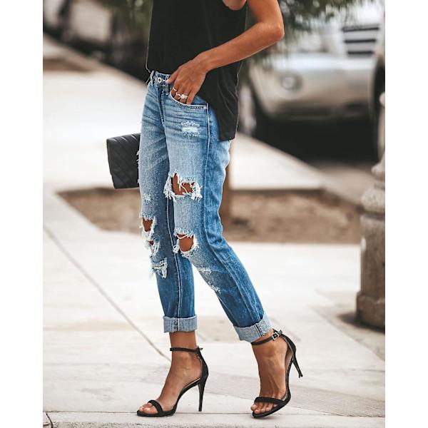 Ripped Boyfriend Jeans - Slitna, råa fållar och ankelkorta