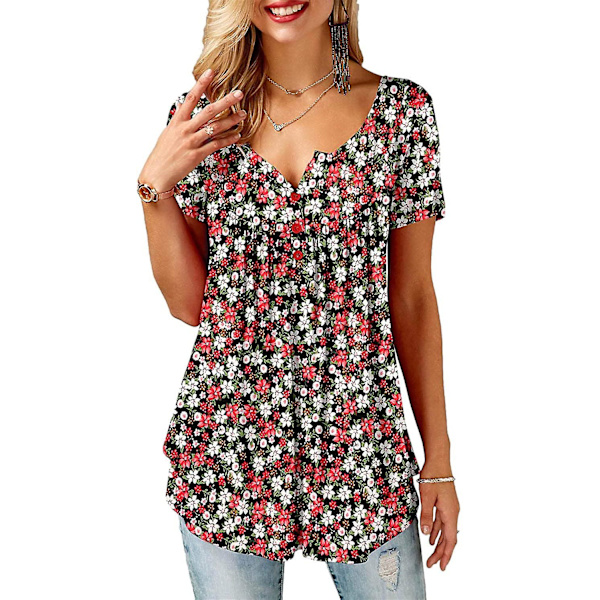 Dame Skjorter Flæse Løs Knap Tunic Toppe Til Kvinder Redwhite M