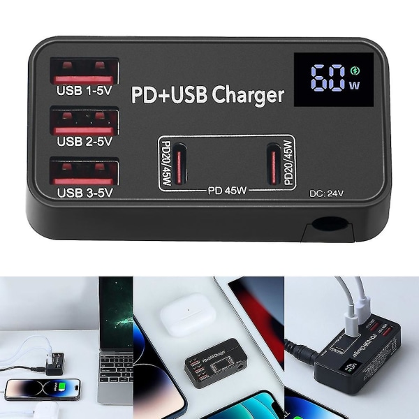 Bærbar Stasjonær Rask PD USB-lader 5-port Ladedokk Stasjon For Laptoper