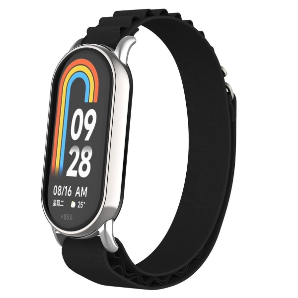 Udskiftningsurrem til Xiaomi Smart Band 8 Nylon Armbåndsrem med Sølvstik Black