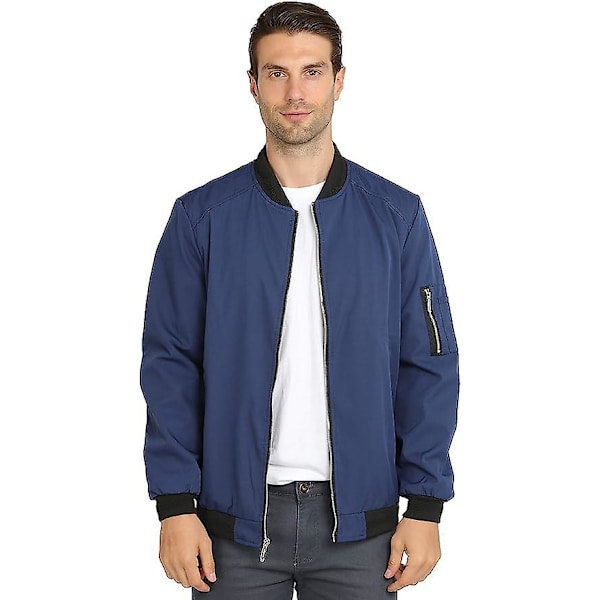 Lättviktsjacka för män, Softshell Flight Bomberjacka Varsity Windbreaker Navy M