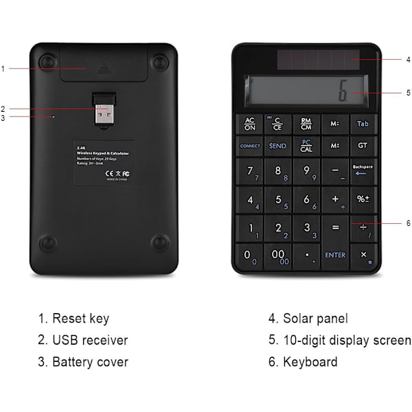 Mini 2.4G USB Trådløs 2 i 1 29 Tasters Numerisk Tastatur & Lommeregner med LCD-display