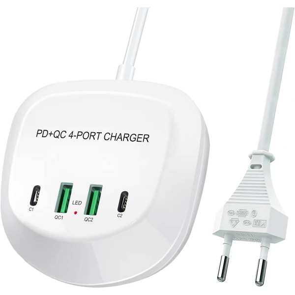 Usb C Snabbladdare, Snabbladdning Usb Pd Qc 3.0 Laddningsstation 4 Portar Usb Uttag Bärbar Snabbladdning